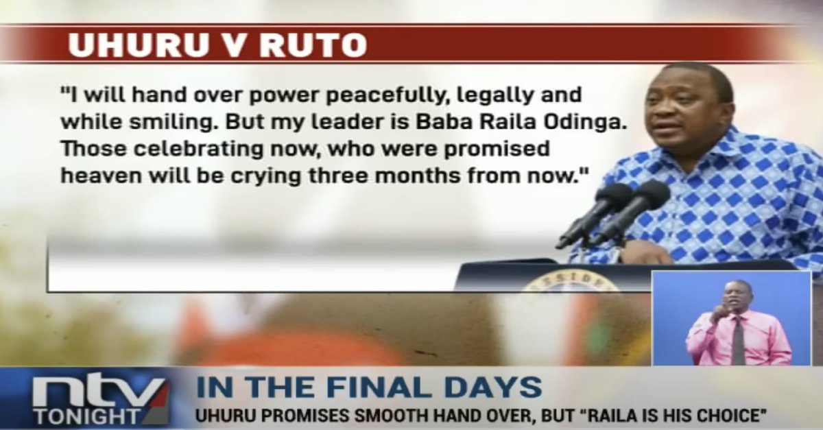 ntvkenya's tweet photo. Uhuru: Raila is my leader, those celebrating will be crying in three months
https://t.co/Pw9MFgd0uF https://t.co/J6I4LXuE9j