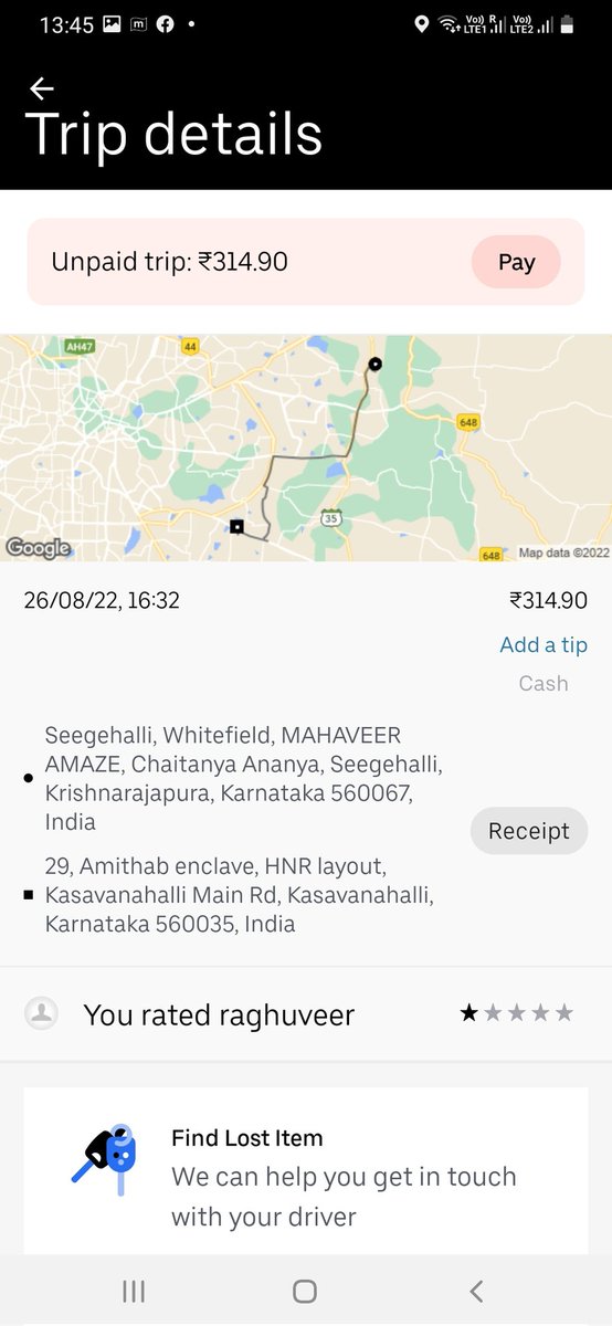 arindam0509's tweet photo. took uber auto for my trip and after I gave PIN to driver Raghuveer, he asked me for extra fare for my small luggage 🧳. I paid only the displayed fare but he marked that I didn't paid at all. Pls help @UberINSupport @Uber_Support https://t.co/rXgJZE924V