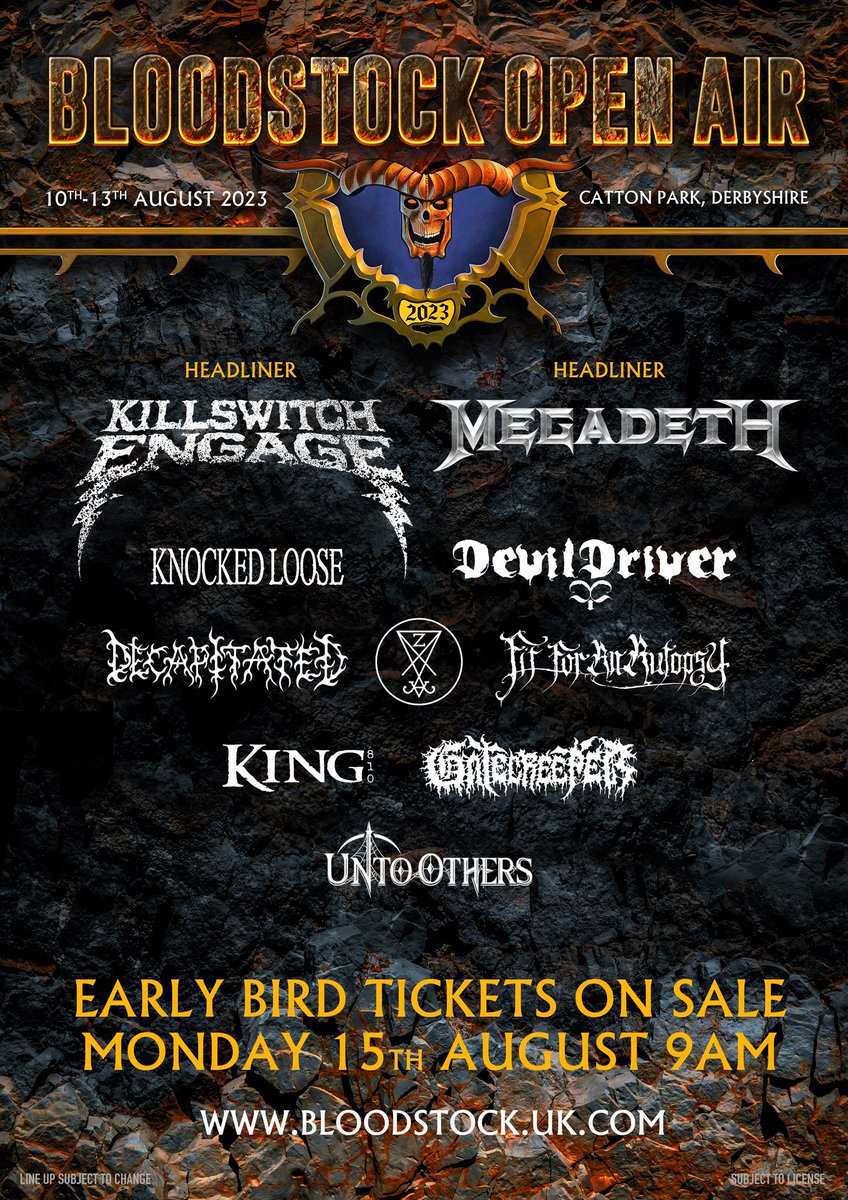 BLOODSTOCKFEST's tweet photo. THE LINE UP SO FAR 🔥 #BOA23 

Grab your early bird tickets now, before they sell out!

https://t.co/KPq8QZOJiW 🤘 https://t.co/Xz78d1Gnc0