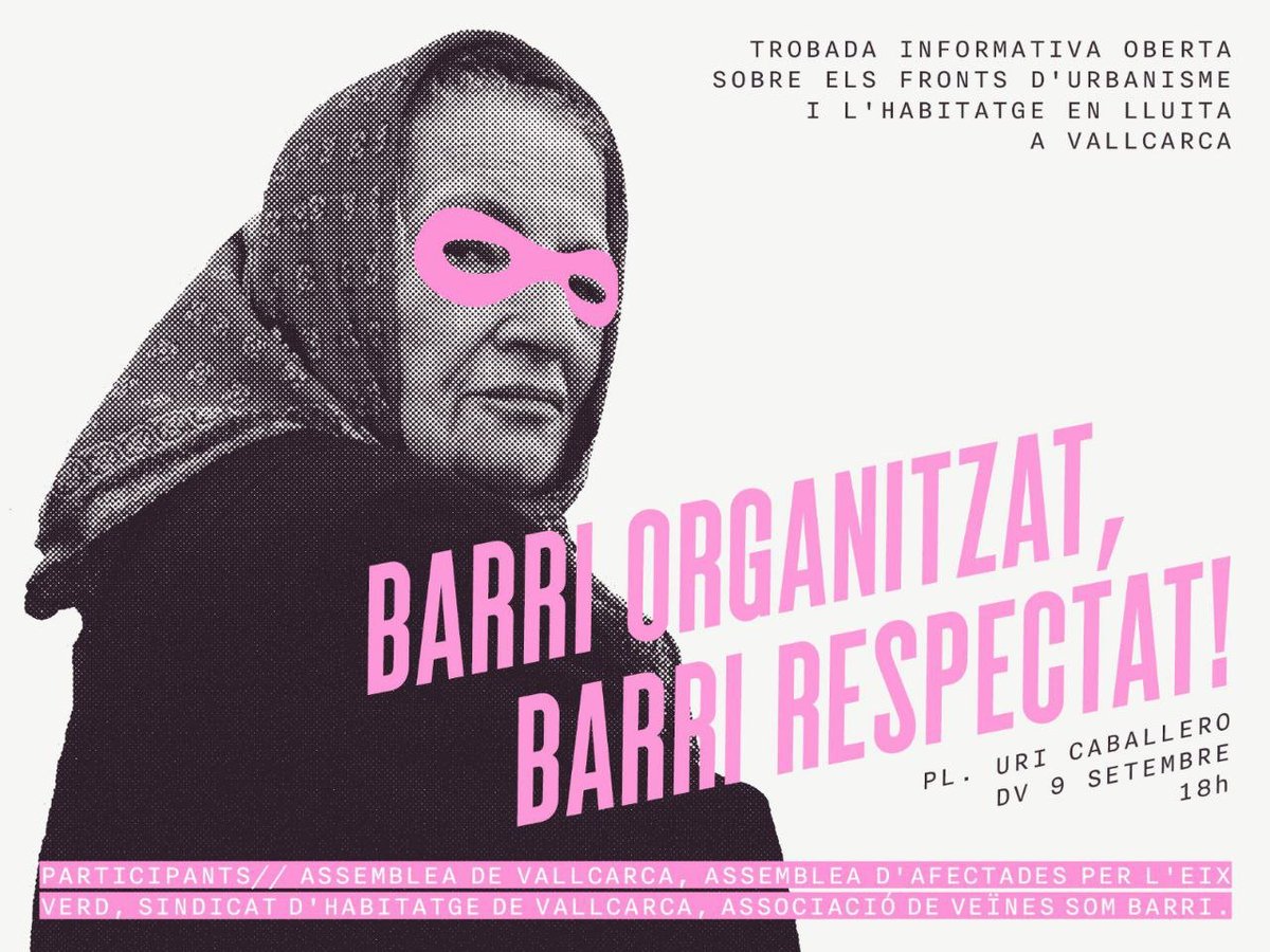 Divendres 9 de setembre a les 18.00 h a la pl. Uri Caballero: trobada informativa sobre la lluita urbanística al barri amb membres de l'Assemblea Vallcarca, <a href="/HabitatgeVKK/">Sindicat d'Habitatge de Vallcarca</a> i l'AV Som Barri ✊🌼! #FestesLlibertàriesVallcarca #FestesDeBarri2022