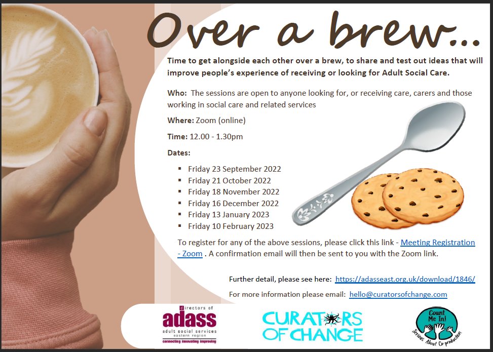 ldpartnership's tweet photo. Over a brew: These sessions are open to anyone looking for, or receiving care, carers and those working in social care and related services

To register for these sessions please register at https://t.co/5vA7njBU3M... https://t.co/xHqNiWLh9I
