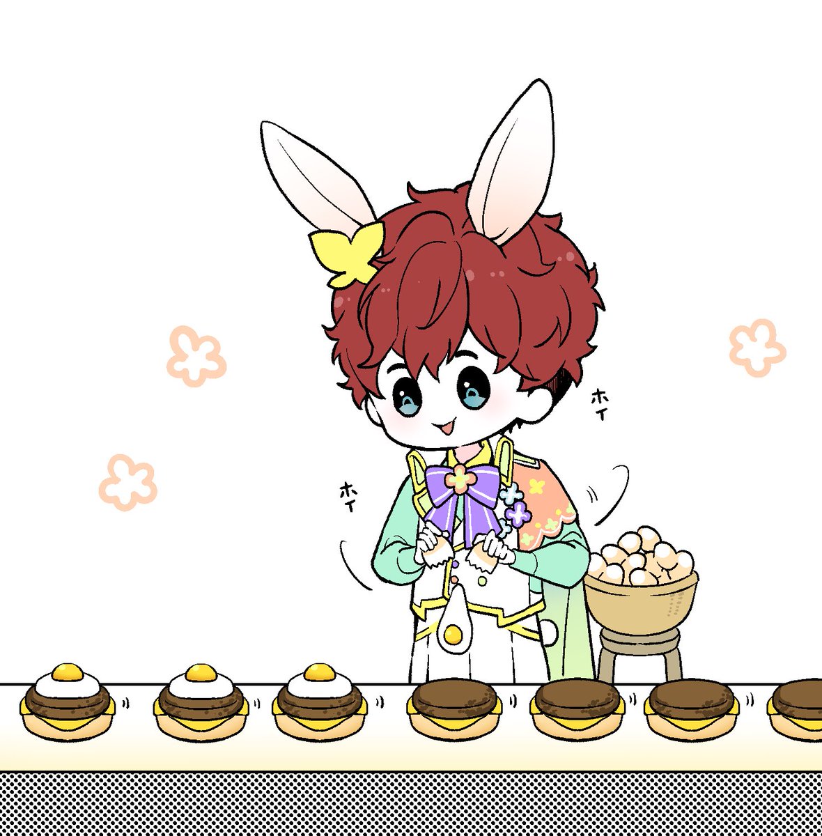 1boy male focus egg animal ears rabbit ears solo blue eyes  illustration images