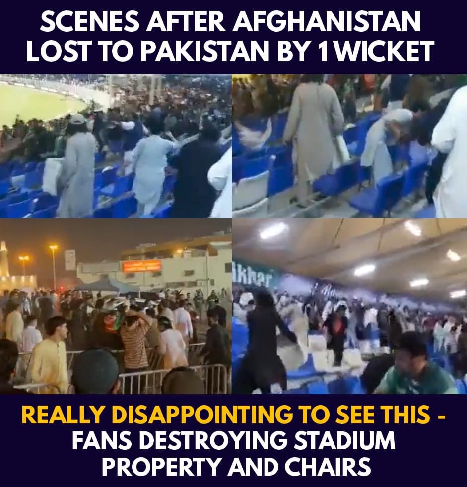 _aadnann's tweet photo. @GbNaib @ICC @ACCMedia1 Any team has the right to win the match but vandalising the property, creating terror for others is not acceptable. Afghan supporters should be ban enntering any public venues/
places….
😂 https://t.co/iSxbYRiDYz