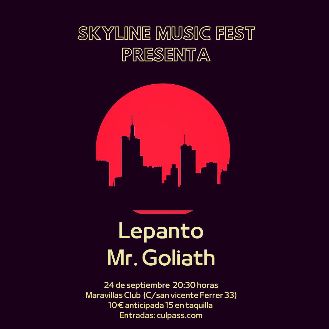 Lepantomusic's tweet photo. 24/09/22 MADRID
Tenemos el honor y unas ganas increíbles de inaugurar el @fest_skyline junto a @mrgoliathoficial en @MaravillasClub 

Entradas 🎟 ya a la venta en @theculpass 

#madrid #madrid🇪🇸 #salamaravillas #musichunter #skylinefest #conciertosmadrid #indie @musichunters_es https://t.co/B5jVOzdXVp