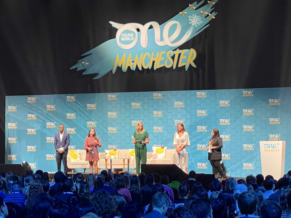 c_leech's tweet photo. Celebrating our Managing Ambassadors 
@OneYoungWorld—Maria, Kristina, Lahna, Isaac, Emmanuel—and the incredible impact that they have for the community. Reach out and connect to share what you are doing in the social impact space so that we can track our global impact! #OYW2022 https://t.co/PZBRjBreo2
