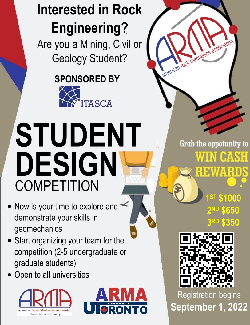 The ARMA Student Design Competition is back for 2022 in collaboration with <a href="/arma_uky/">ARMA UKY - Student Chapter</a>! Form a team of 2-5 students and register by September 30 to participate.  More details can be found in the competition rules. arma.sa.utoronto.ca/sdc2022/compet…