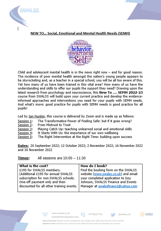 swalss_uk's tweet photo. New to SEMH? We've got some training for you led by the wonderful Ian Hunkin, director of @SouthCentralTSH #SEMH #SWALSS https://t.co/JXwLWuakhm