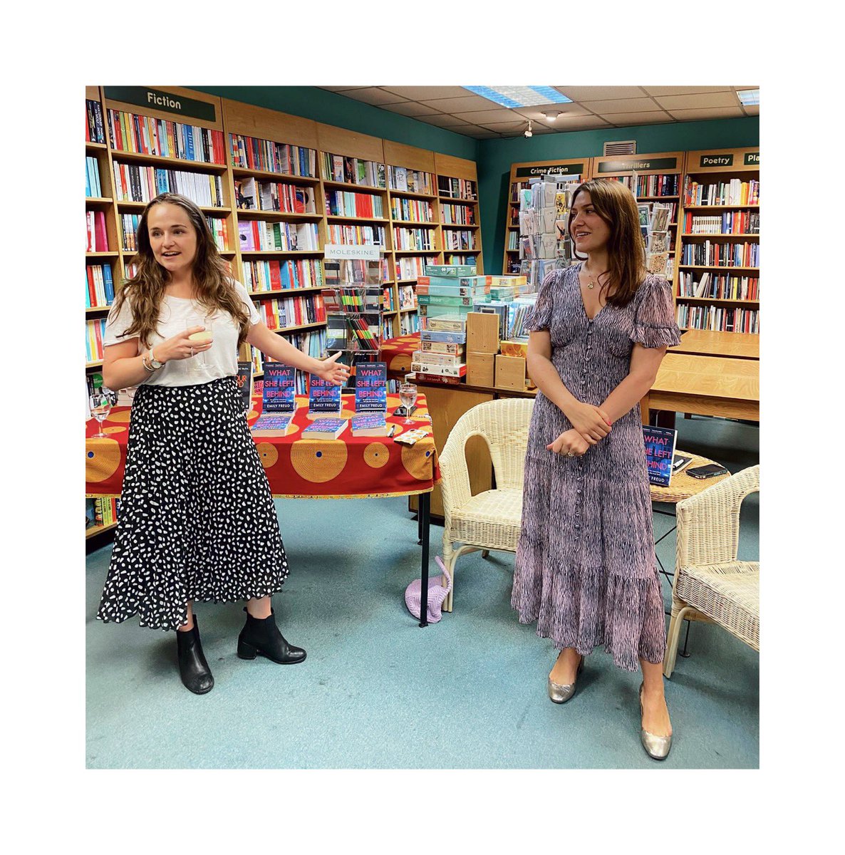 MsEmilyFreud's tweet photo. Thank you so much to everyone who came to celebrated my new book #WhatSheLeftBehind last night. Was wonderful to discuss the novel with the incredibly talented @liamiddlet0n ❤️🔥 #BookTwitter #HostWithTheMost https://t.co/MhVFSOaS6j