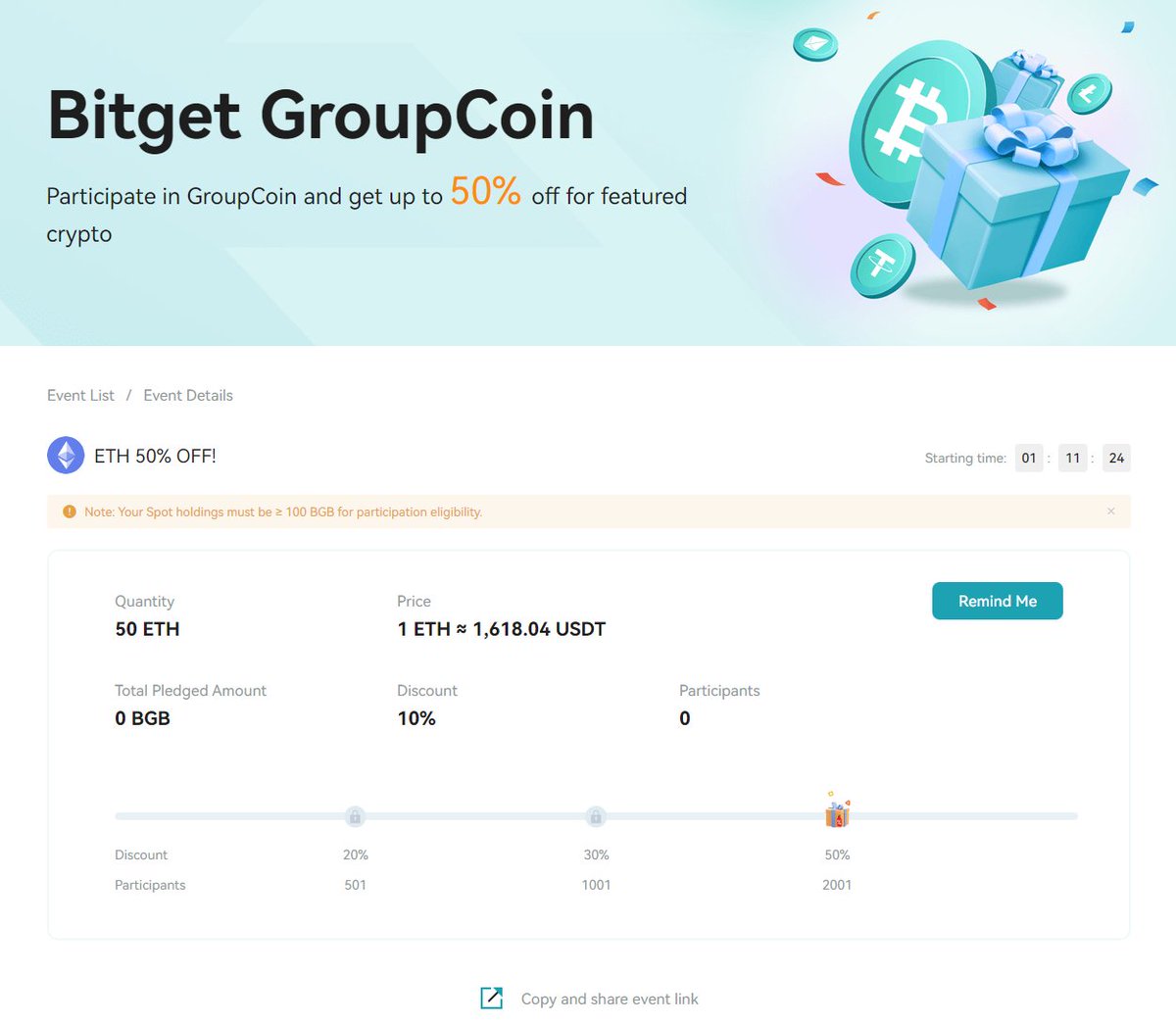 bitget's tweet photo. 📢1H left to go on $ETH 50% OFF! Join the #GroupCoin half-price Ethereum sales now!🔥
⏱Sept 8, 10AM - Sept 11, 10AM (UTC)
🎁Retweet & @3friends for free Airdrop at: https://t.co/WcoflUcmV3
📭Check out GroupCoin: https://t.co/DpSGMQ8hEb
📄Read more on: https://t.co/ZT5LzhgohZ https://t.co/YyB7KYf4aG