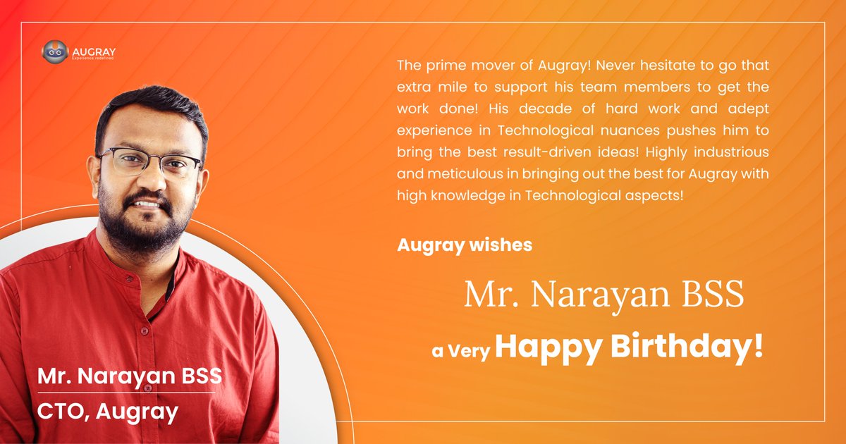 AugrayXr's tweet photo. AugRay wishes our CTO Mr.Narayan Balakrishnan a very Happy Birthday! Thank you for being a constant source of inspiration for us all.
#Augray #inspiration #CTO #thankyou https://t.co/cAbxxWcn7u
