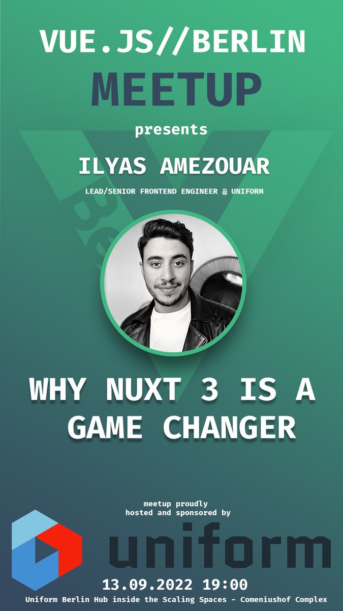 vuejs_berlin's tweet image. Happy Thursday #vuers. It&apos;s time to introduce our speaker for our Vue.js // Berlin Meetup hosted by @UniformDev 
#vuejsberlin #uniformdev #nuxt3