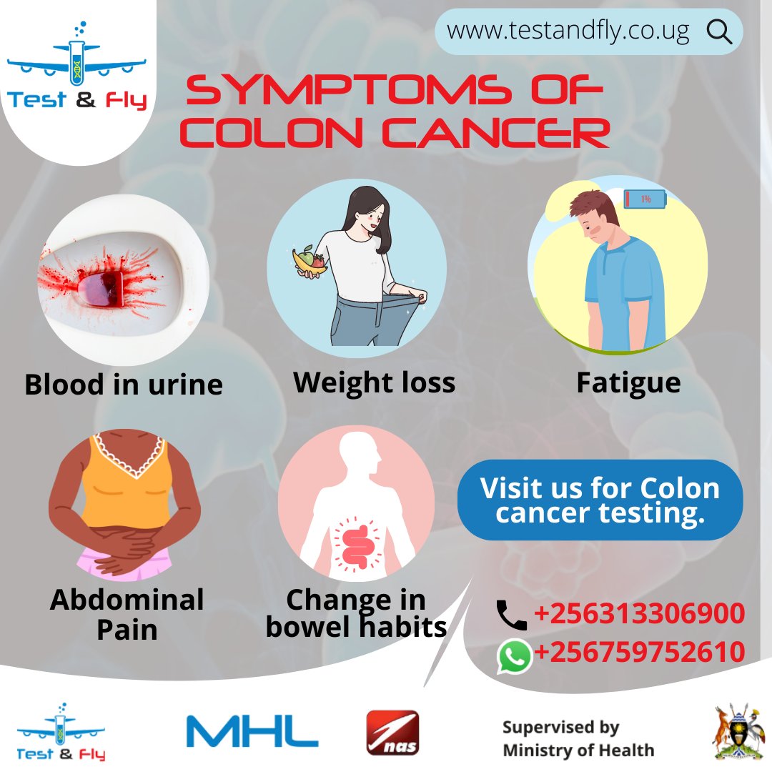 testandfly's tweet image. In the early stages, people with bowel cancer often may not experience pain. However, the following symptoms may indicate colon cancer. If you experience any of these symptoms, visit us for #coloncancer test.

#Testandfly