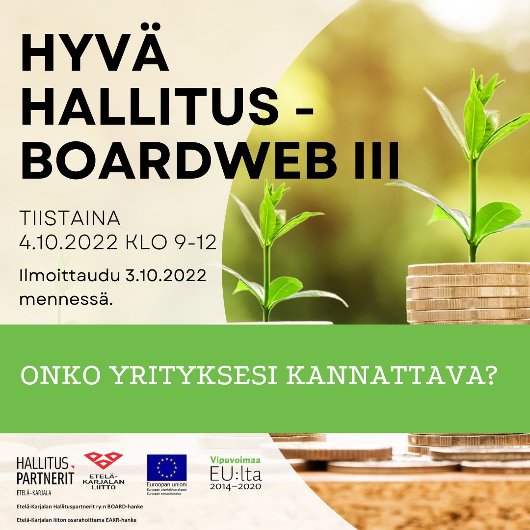 Mistä sen oikeasti tietää onko yrityksen nykyinen liiketoiminta kannattavaa?
Lue lisää ja tule mukaan
etela-karjala.hallituspartnerit.fi/tapahtumat/ 
#ekhp #board2022 #kehittyvähallitus #hallitustyö #stategia #johtaminen