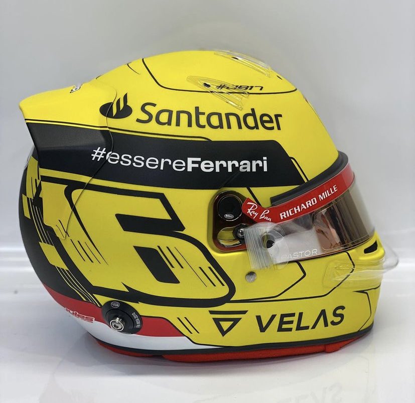 Vetteleclerc's tweet image. . @Charles_Leclerc &apos;s helmet for the #ItalianGP 🇮🇹💛