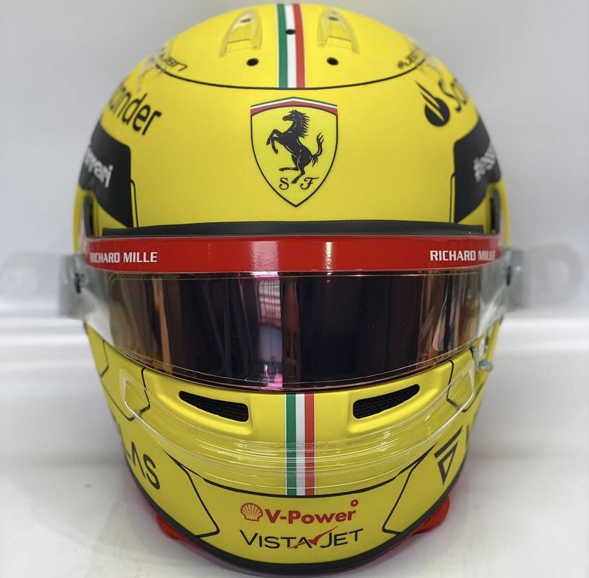 Vetteleclerc's tweet image. . @Charles_Leclerc &apos;s helmet for the #ItalianGP 🇮🇹💛