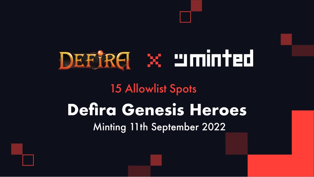 ICYMI, @defiraverse is minting its Heroes on Cronos this weekend

To commemorate their arrival, we’re happy to give 15 allowlist spots to fellow #mintheads! 

The campaign runs for 24h:
1. Follow @defiraverse
2. Follow <a href="/MintedNetwork/">Minted</a> 
3. RT this post

gleam.io/3LxnP/minted-x…