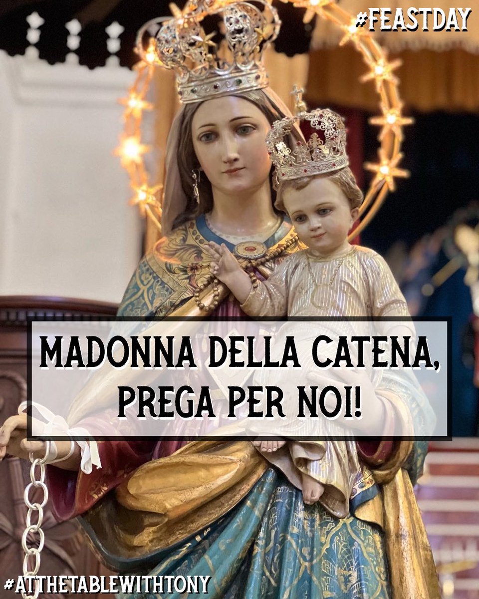 TonyAtTheTable's tweet image. Madonna della Catena (Our Lady of the Chain), prega per noi!  She is the #PatronSaint of #Librizzi (#Messina); #CastiglioneDiSicilia &amp;amp; #AciCatena (#Catania); #Scillato (#Palermo); #Riesi (#Caltanissetta); #BruzzanoZeffirio (#ReggioCalabria); #Dinami (#ViboValentia).  #FeastDay