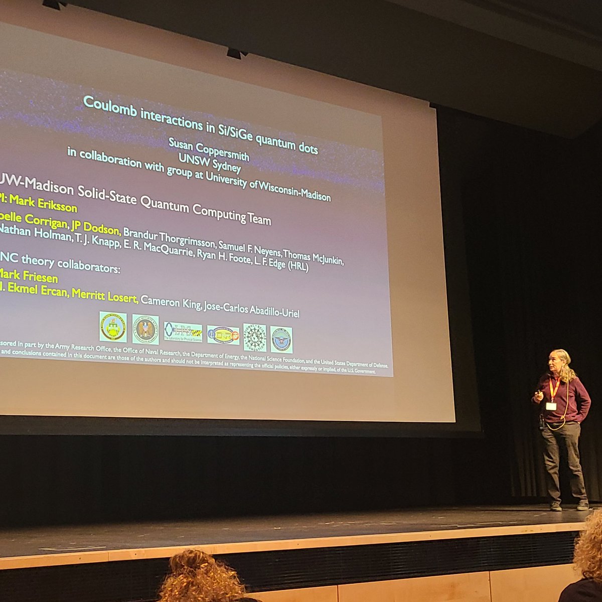 perronjk's tweet image. Susan Coppersmith starting off the second session of day 4 of #SpinQubit5