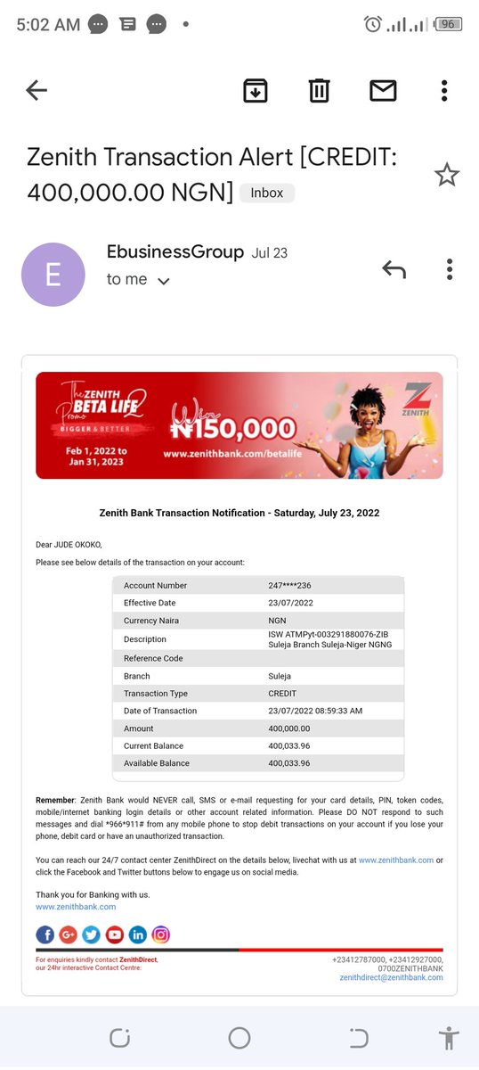 ohisofficial's tweet photo. @fccpcnigeria 

Hello

It's high time I call out @ZenithBank so this issue can be resolved, please @cenbank and @fccpcnigeria , I was debited 300k transaction I didn't initiate and just this morning 15k debit again, am tired of staying in queue and getting a visible response. https://t.co/zLbXz9A72E