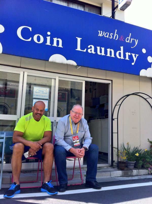 KeithQuinn88's tweet photo. I can't believe this fun won't happen again. Laundry day in Tokyo on the World 7s rugby tour. I always took fluent Japanese speaker Willie Los'e along. All shirts were neatly ironed &amp; trousers pressed. Undies too.  Willie knew what to say. And his smile never left his face.... https://t.co/yRchPr2uIx