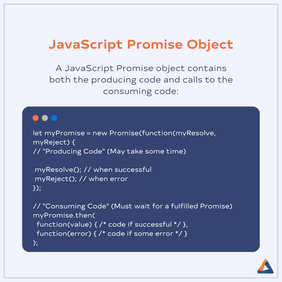 accreteit's tweet photo. Handle asynchronous operations in #JavaScript using Promises.
#javaprograming #javadeveloper #javascriptdeveloper #javacode #javaprogramer #websitedevelopment #websitedeveloper #websitedesigning #webdevelopment #backenddeveloper #backenddev #backendcoder #accrete #accreteinfotech https://t.co/CNqJsvPNIt