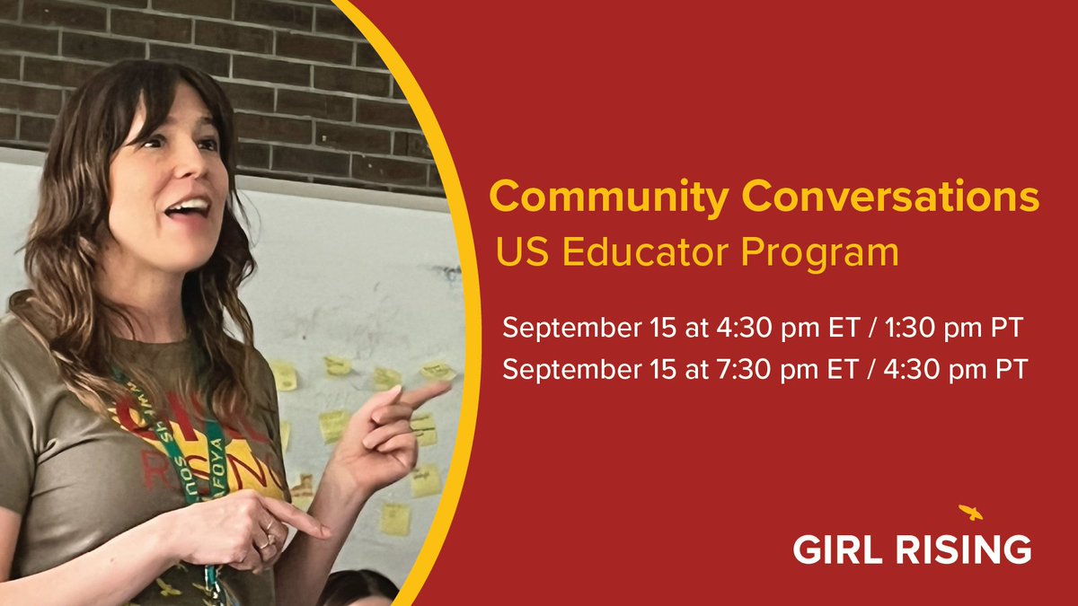 Join us on next week for our first Community Conversation, a space for educators to share  experiences, strategies and challenges of using Girl Rising and learn from one another. Register here:docs.google.com/forms/d/e/1FAI…