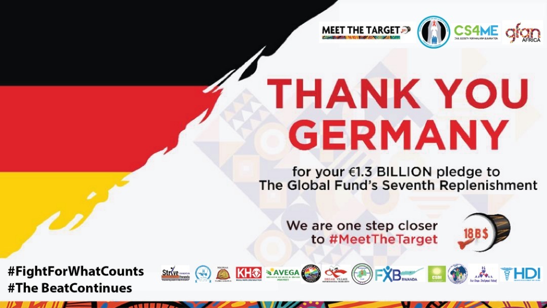 AnnonciataB's tweet photo. Much appreciation to The German Government 🇩🇪 for its pledge of €1.3 Billion to @GlobalFund's 7th replenishment. We can End #HIV, #TB &amp; #Malaria by 2030.
#TheBeatContinues #MeetTheTarget #FightForCounts @GermanyinRwanda @giz_gmbh @RwandaNGOForum @CDCRwanda @UNAIDS_ESA @Imbuto https://t.co/iW6rbtC3GE