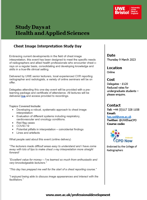 Donna J Dimond (@donnadimond) on Twitter photo Next UWE online CXR Interpretation Study Day now confirmed for 9 March 2023 @uwehascpd @kerryannemills <a href="/sed1302/">Sarah Dixon</a> @scormembers <a href="/TuckeyMandy/">Mandy Tuckey</a> mycpd.uwe.ac.uk/course_detail?… Next UWE online CXR Interpretation Study Day now confirmed for 9 March 2023 @uwehascpd @kerryannemills <a href="/sed1302/">Sarah Dixon</a> @scormembers <a href="/TuckeyMandy/">Mandy Tuckey</a> mycpd.uwe.ac.uk/course_detail?…