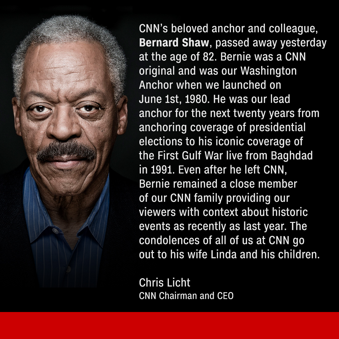Statement by CNN Chairman and CEO Chris Licht on the Passing of Bernard Shaw