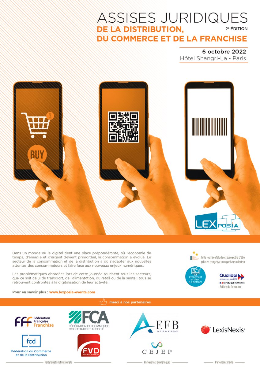 Les Assises Juridiques de la distribution, du commerce et de la franchise auront lieu le 06/10/22 au Shangri-La Hôtel Paris. Sous la direction de Jean-Louis Fourgoux, cette journée abordera l'actualité essentielle du Droit de la concurrence
Incrivez-vous : vu.fr/ICVG