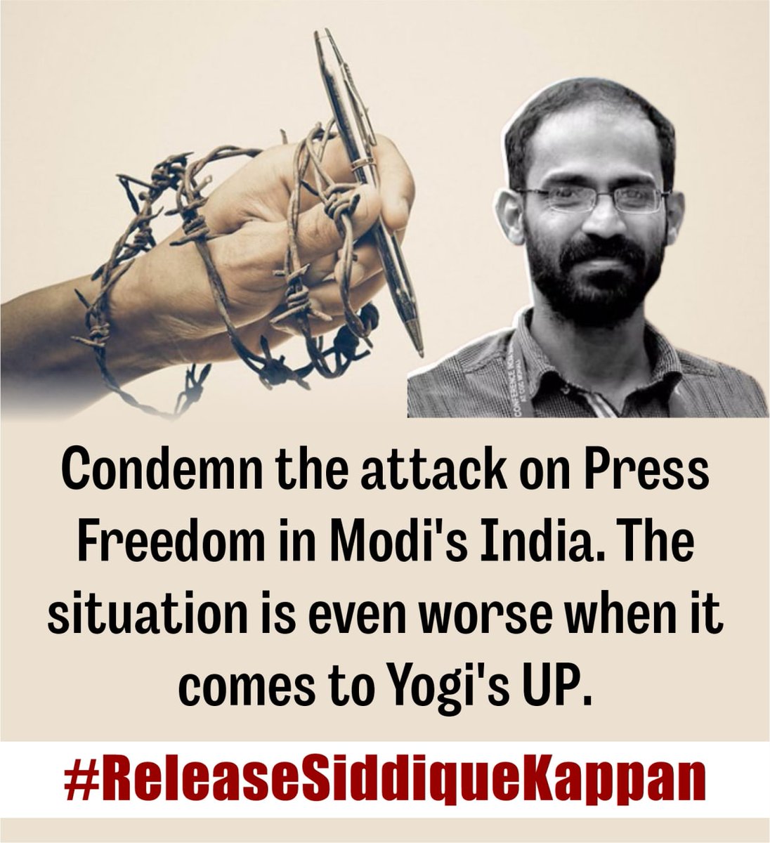 _AbuShama_'s tweet photo. Siddique Kappan and his family are tortured for being Muslims in the country, and a Muslim journalist who adheres to the ethos of his profession is harassed while the Nazi hate mongers are hailed. #ReleaseSiddiqueKappan https://t.co/i5EaaP9RGY