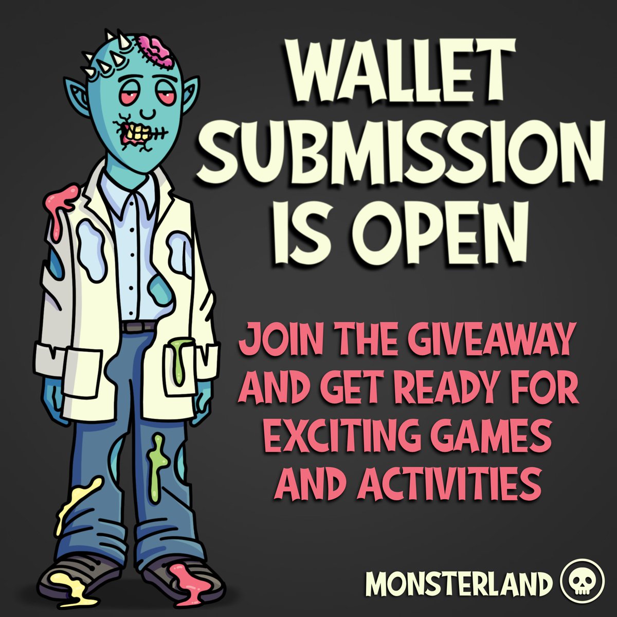 Things are about to get wild. 💀

We're giving away 160 WL spots this coming week! 100 on Superful, 50 on Discord, and 10 here on Twitter.

Discord: discord.gg/monsterland

To enter:
- Follow <a href="/MonsterlandNFT/">Monsterland (💀,🪦)</a>
- Like &amp; RT
- Tag some friends

Superful: superful.xyz/project/monste…