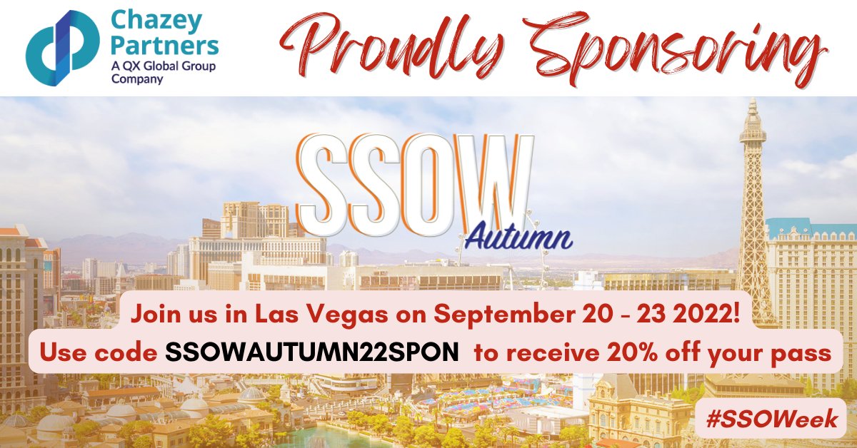 Chazey Partners is a proud sponsor of #SSOWeek 

We're excited to join this innovative event that brings professionals together to connect with shared services industry leaders. 

Join us in Las Vegas &amp; get 20% off with code SSOWAUTUMN22SPON! bit.ly/3qpawmY