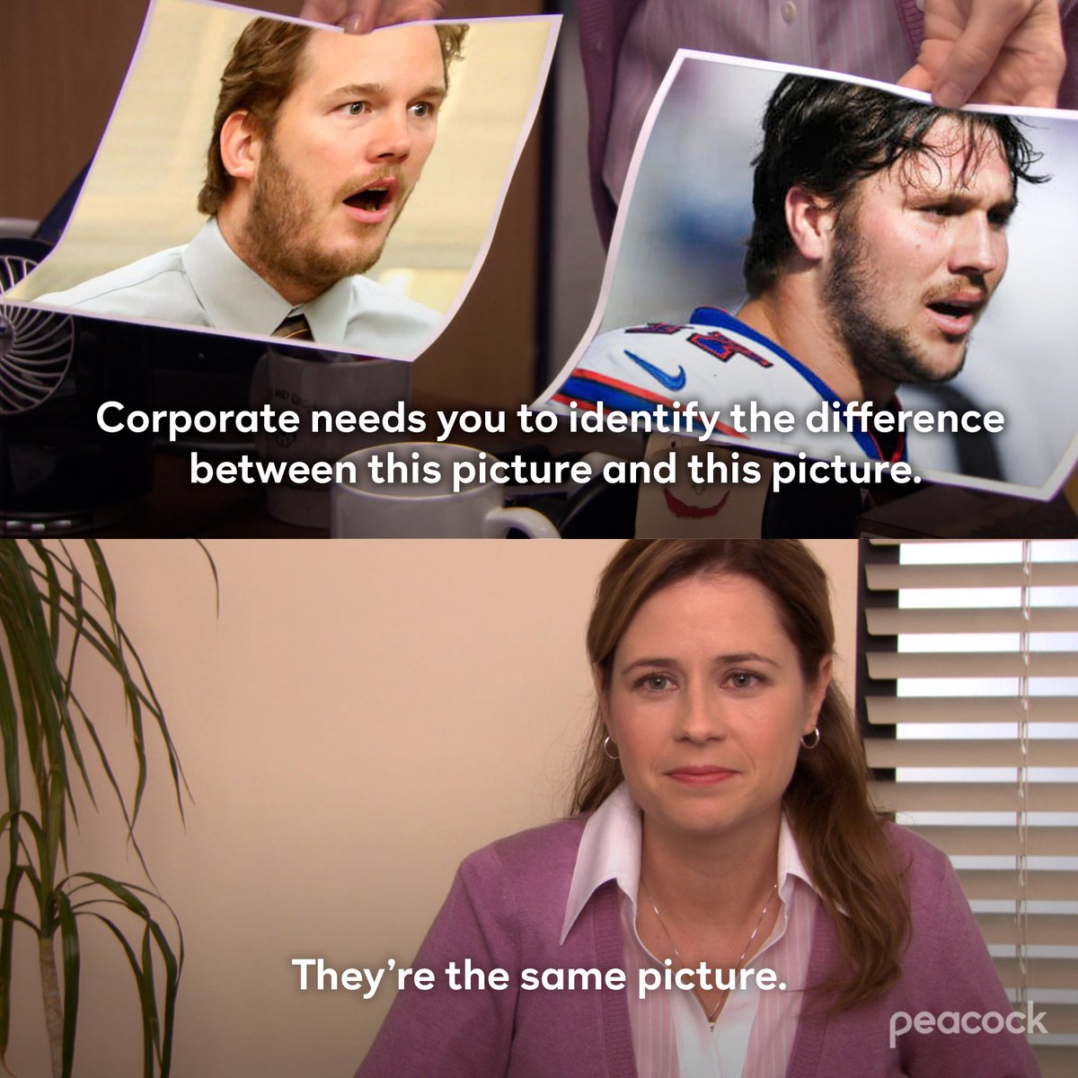 Has anyone ever seen Josh Allen and Andy Dwyer in the same room? 🤔 Stream Bills vs. Rams at 7 PM ET: pck.tv/3zWds0d