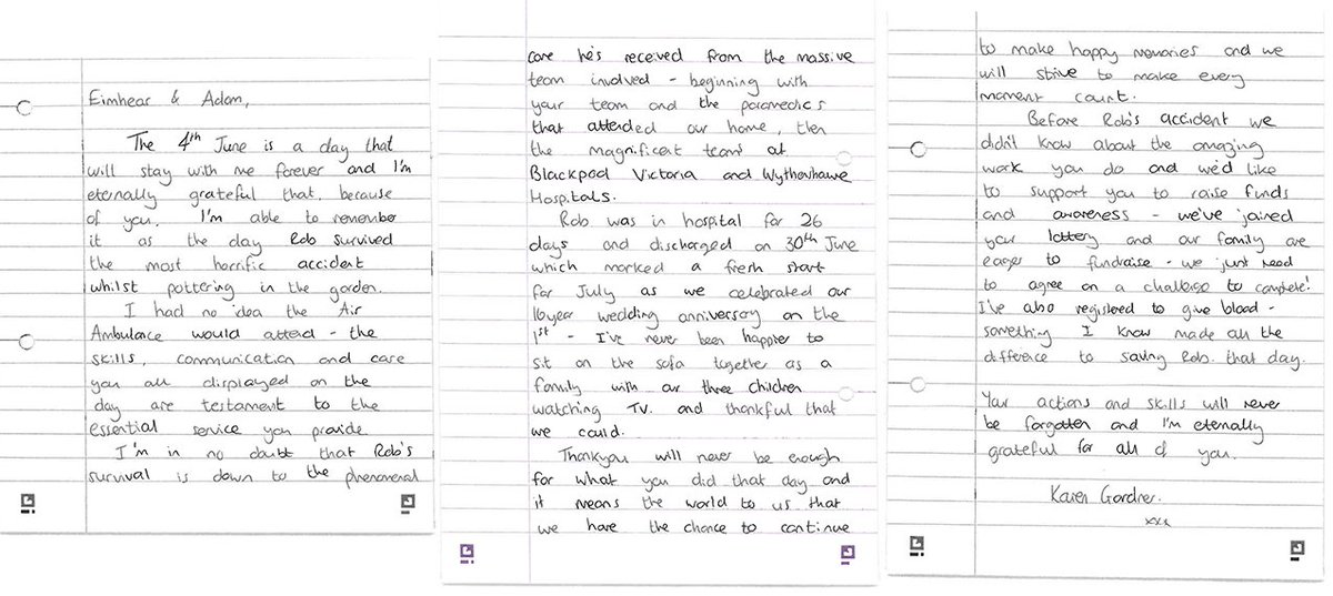 NWAirAmbulance's tweet photo. Consultant HEMS Dr Eimhear and HEMS CCP Adam recently received letters from Patient Rob and his family after they saved his life. 

This one is from his wife Karen.

Read Rob's story here 👉 https://t.co/Vb212Y9mPL

#AAWeek2022 #FundedByYou https://t.co/pbaP0mvOFk