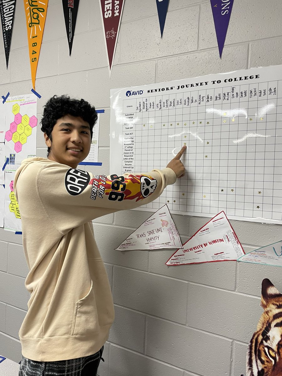 TravisHS_AVID's tweet photo. Shout out to Kevin C on his acceptance to @UMHB! We are so proud of you! Keep those acceptances coming 😎@THS_Tigers @Tracks4Tigers @AVID4College #AVIDWay #CollegeBound https://t.co/bgHUrpwpHa