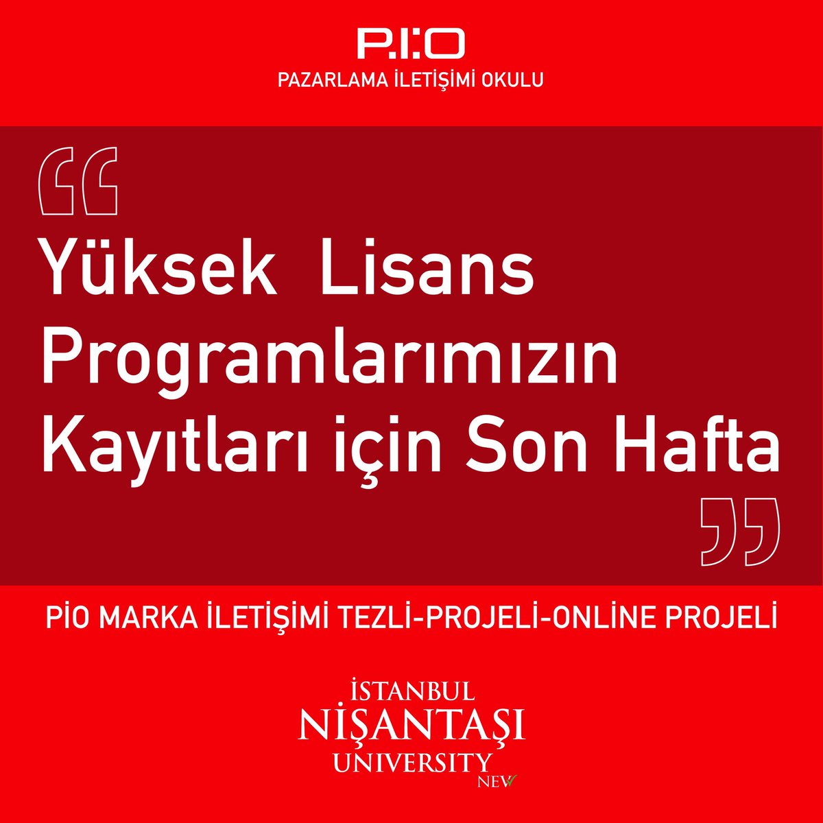 pioyukseklisans's tweet photo. PİO’da kayıt dönemi için son hafta!Marka İletişimi alanında tezli,projeli&amp;online yüksek lisans programları hakkında bilgi edinmek ve PİO’nun seçkin akademik kadrosu ve her dönem gelişen ders seçkisiyle bir araya gelmek için https://t.co/1grfOVJfYm adresini ziyaret edebilirsiniz. https://t.co/322fQou51f