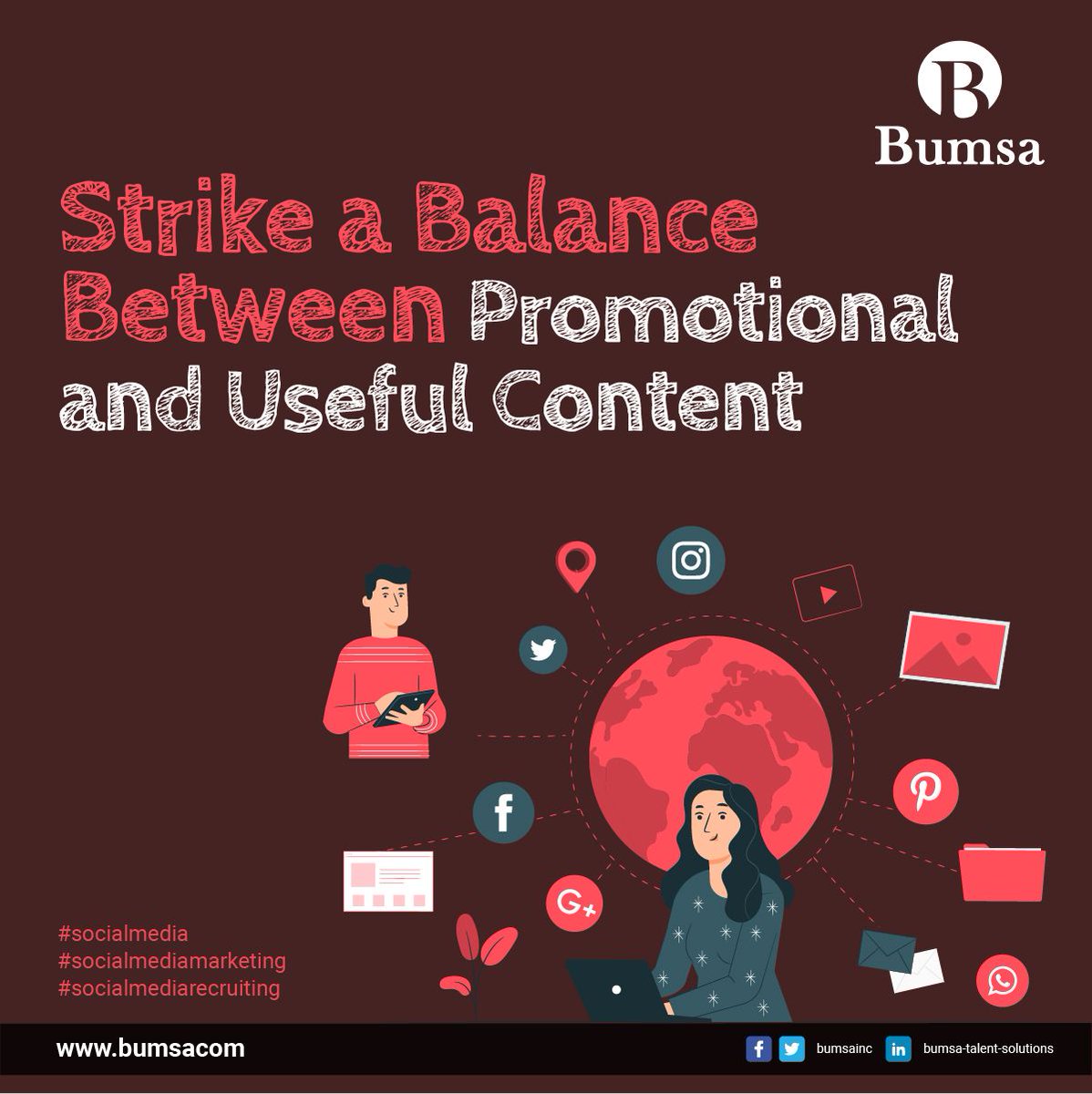 bumsainc's tweet photo. Around 80% of the content should be geared towards useful audience-centric content, while the other 20% can be your brand content. Try to keep this as a rule of thumb.

#socialmediamarketing https://t.co/DQoilgkVzg https://t.co/LgwGAEmo89