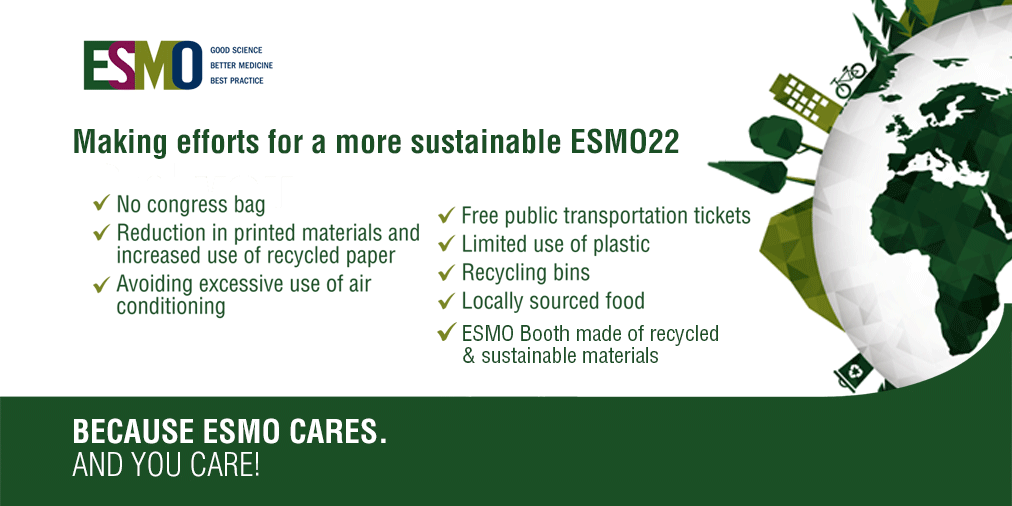 Providing better care for cancer patients, while also caring for #sustainability. ESMO has been making efforts to reduce the environmental impact of its Congress. 👇What will you find at #ESMO22?