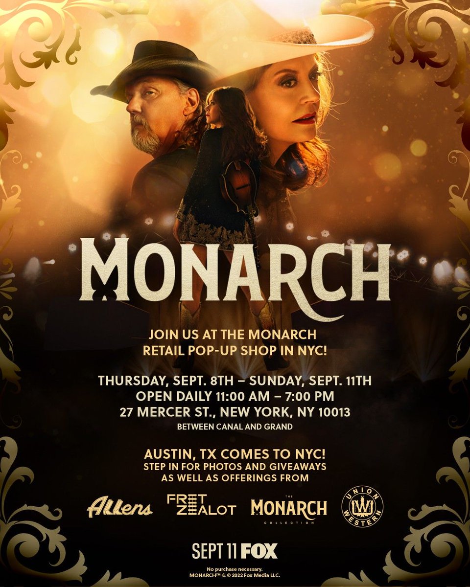 fox5ny's tweet photo. Join us as FOX brings country to the big city with the MONARCH Retail Pop Up Shop!  @monarchonfox  @monarchonfox #fretzealot #monarchcollection #unionwesternclothing #allensboots #monarch @Fret_Zealot @UnionWesternUSA @AllensBoots @MonarchOnFOX https://t.co/P2hHlqCl3d