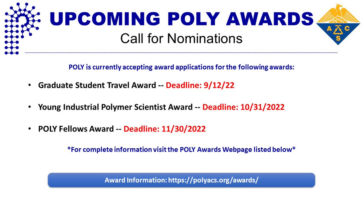 POLY_ACS's tweet photo. POLY invites the community to nominate your fellow members for the upcoming POLY awards!
https://t.co/aQWbvUI2kk
#polyawards #POLYACS #pmse https://t.co/8MEsyB5oMO