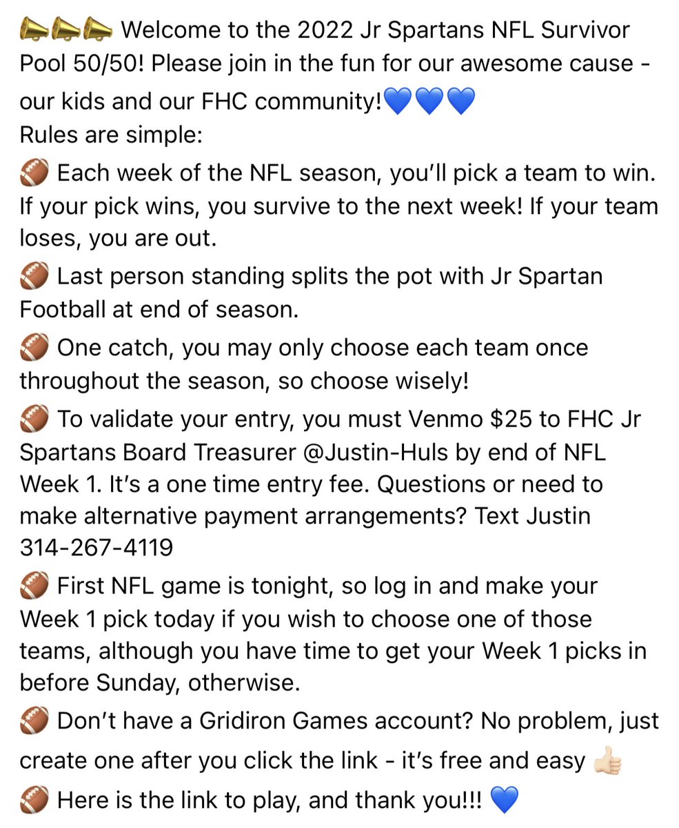Please play in our NFL Survivor Pool! It’s super fun ⭐️ All the instructions are ⬇️ and here’s the link to join:
gridirongames.com/join-existing-…