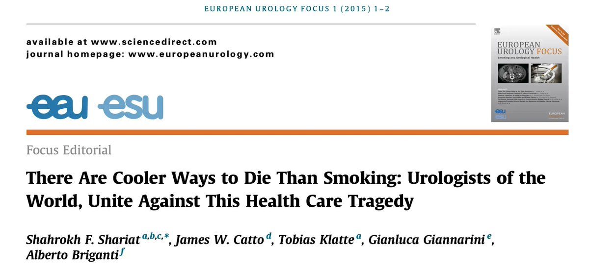 Throwback Thursday... Today we are going back into the archives to look at the first paper published in Focus. Issue 1, Volume 1 focused on Smoking and Urological Health. buff.ly/3B8Df5W @DrShariat @JimCatto @Dr_Klatte @GGiannarini @Albert0Briganti