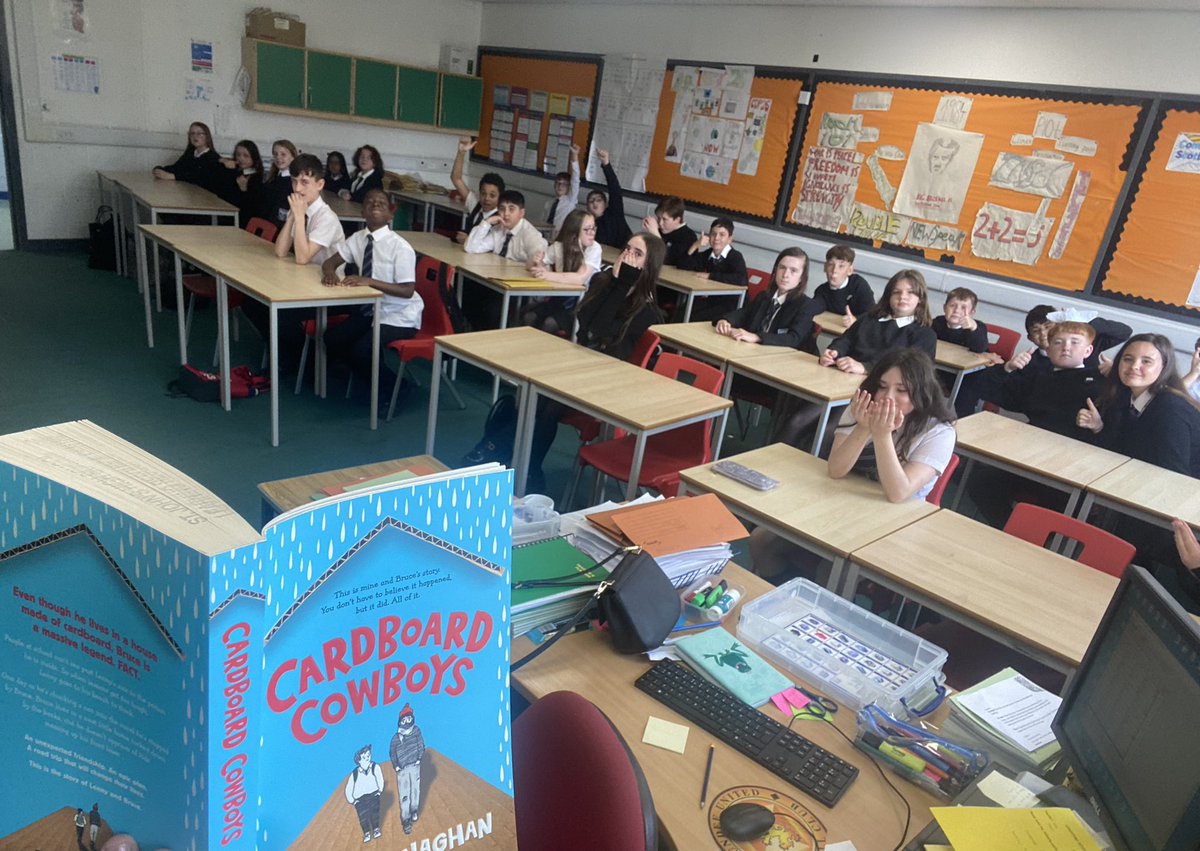 1J1 celebrated #InternationalLiteracyDay by listening to “Cardboard Cowboys” by <a href="/ConaghanAuthor/">Brian Conaghan</a> We loved the opening chapters and were hooked from the start. What has happened to Lennie’s brother??!! We can’t wait to read on next week. <a href="/STJLib/">St John's Library</a> <a href="/StJohnsOfficial/">St John's RC High School</a> #StJohnsReads
