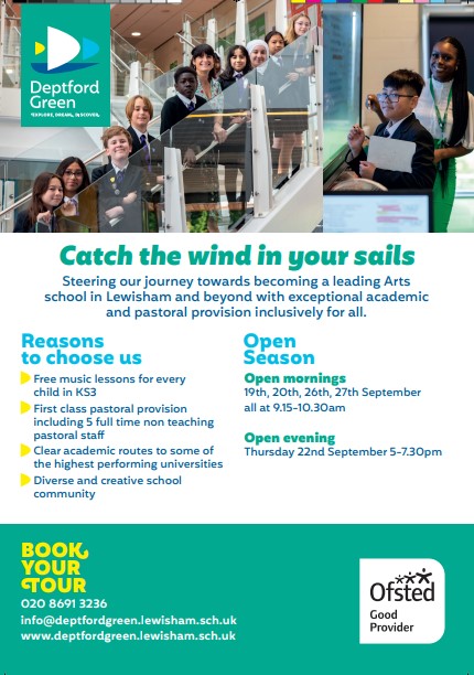 DeptfordGreen's tweet photo. We are excited to meet future DG students and families at our #OpenSeason events - link to booking form below. Any questions please do contact the office π #secondarytransfer #lewishamsecondaryschool #deptford #exploredreamdiscover #ofstedgood
https://t.co/BJoPScerBv https://t.co/eJyy6EE7Vk