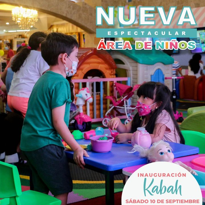 ¡Gran inauguración este sábado en Kabah, Cancún! 🥳 

Nuestra área de niños ahora es más grande, sorprendente y divertida👧👏

Visítanos con toda la familia, prueba nuestro nuevo menú y que los más pequeños de la casa se diviertan a lo grande 👨🥰