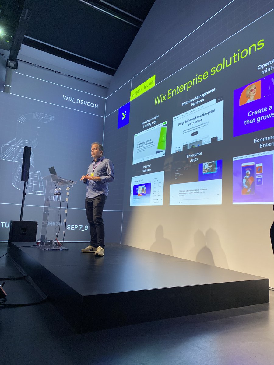 Wix's tweet image. “We’re making the Wix platform more open for devs, which will allow rapid application development without compromising on flexibility and customization.”

Keynote speaker Yaniv Vakrat at #WixDevCon2022, announcing new development opportunities for enterprises and agencies.