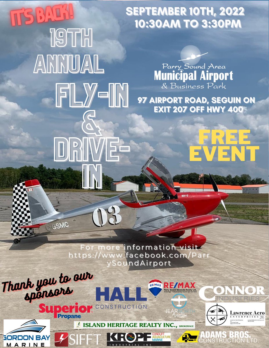 AreaParry's tweet image. This coming Saturday is our 19th Annual Fly-In and Drive-In from 10:30am until 3:30pm! BBQ, scenic flights, live band, vendors market, classic car show, various aircrafts, get your picture taken with a Star Wars character from the 501st Legion: Canadian Garrison and a kids zone!