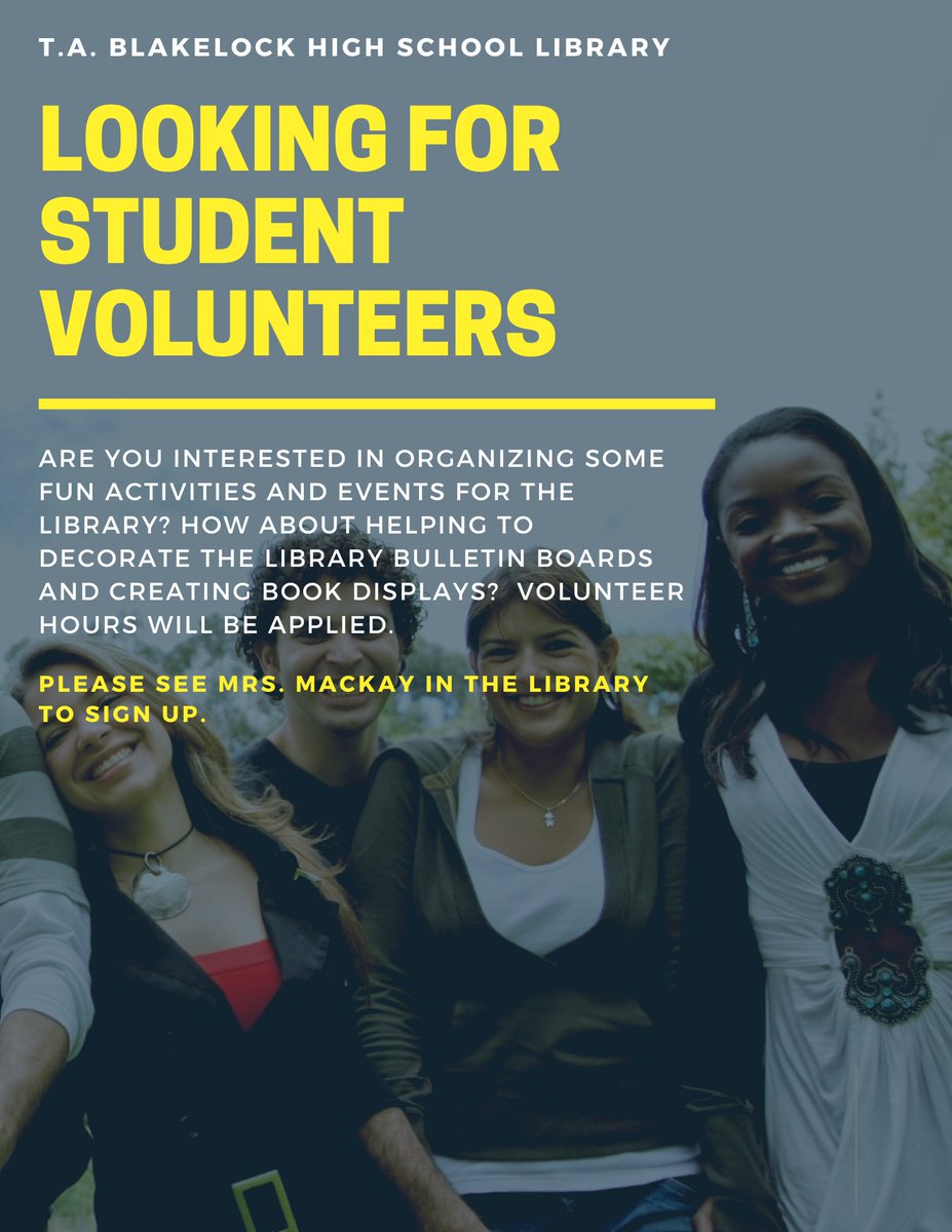 blakelocklib's tweet photo. Are you looking to earn community volunteer hours? Then join the Library Volunteer team and be a part in making your Library Learning Commons an exciting space. See Mrs. MacKay in the LLC to sign up. All are welcome. #TABTigerLife #HDSBLibraries https://t.co/QMpalpkg2x