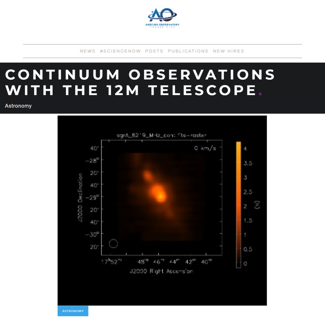 NAICobservatory's tweet photo. #AOScienceNow 📡| The 12-meter telescope at AO is exploring our universe with new continuum observation modes that can image weak and extended sources in the Milky Way. Just take a peek at this radio image of the Galactic Center: https://t.co/9zzdq7ElOE
#WeAreDoingScience https://t.co/iMWDX7FYEq